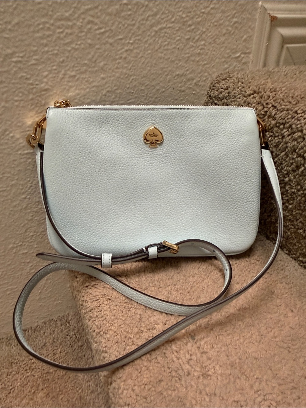 kate spade Baby Blue Pebbled Leather Convertible Crossbody NWT